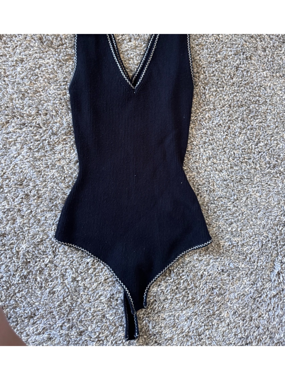 House of Harlow 1960 Black Ribbed bodysuit with White Trim